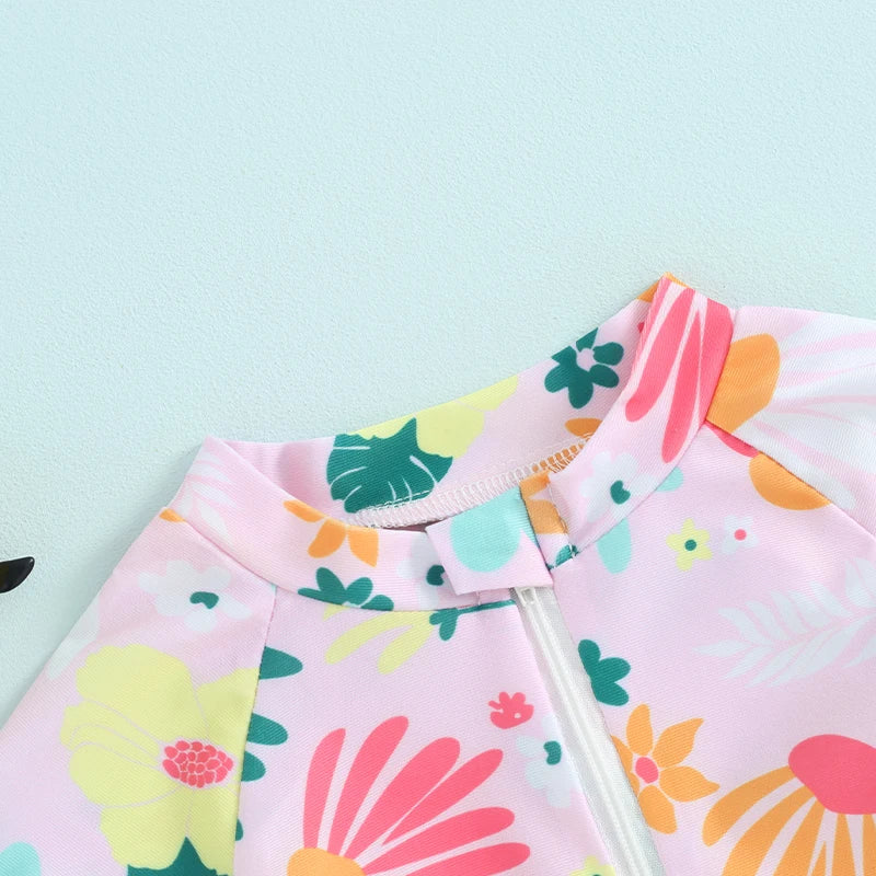 Baby girls  Rash Guard Swimsuit -Zipper Short Sleeve