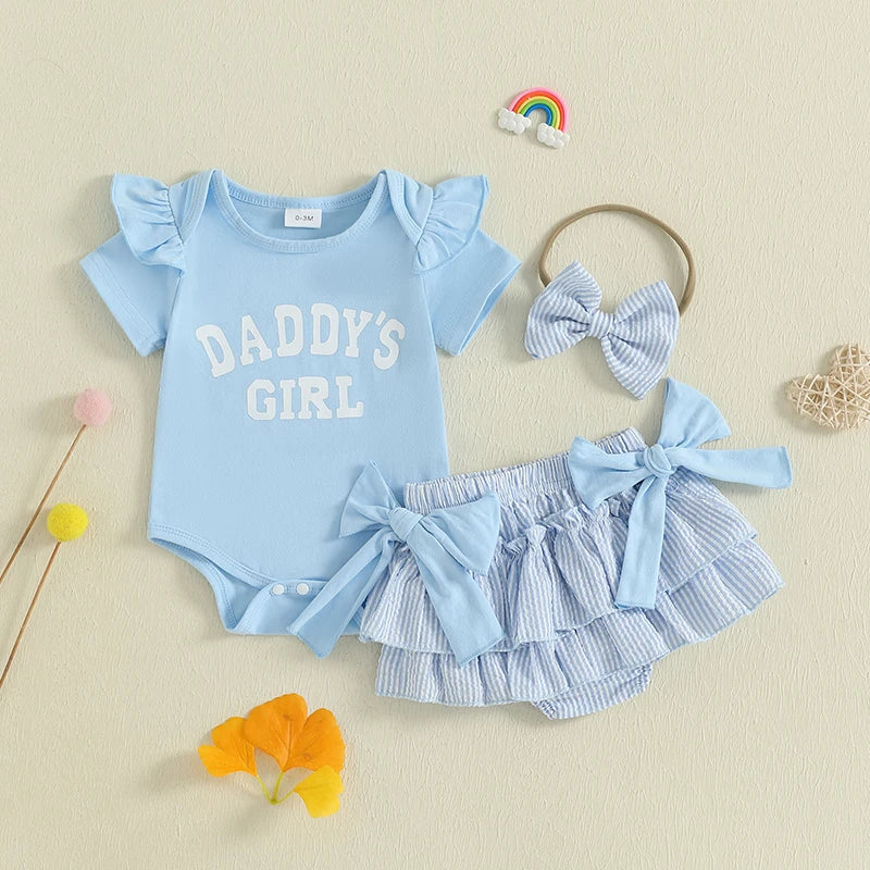 Baby Girls 3 Piece Set with Cute Letter Print and Bow Headband- choice of 3 colors