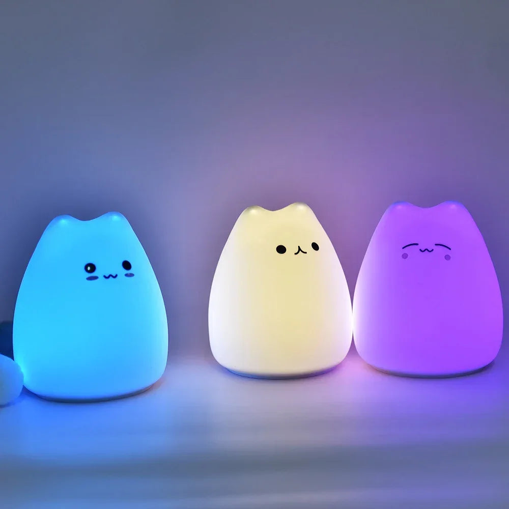 Cat Night Light 7 Colors Silicone Lamp Touch Sensor