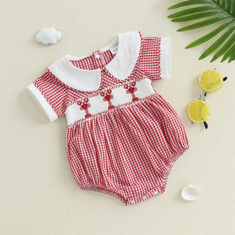 Baby Romper with Lobster Embroidery and Collar