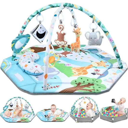 Baby Sensory Gym Play Mat, 8-in-1 Tummy Time 6 Toys, Washable