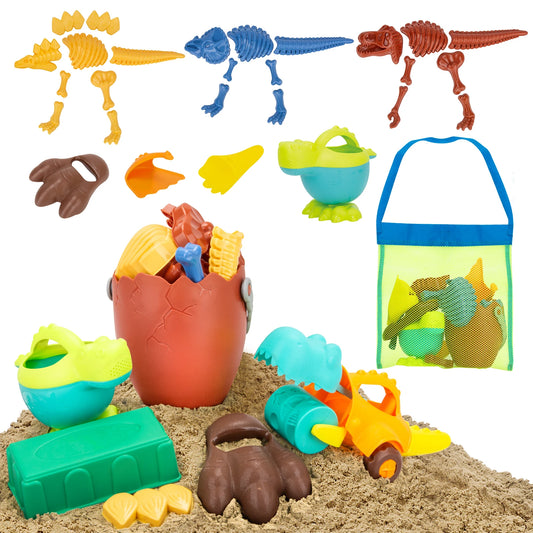 Dinosaur Beach Toys for Kids 3-5- 33 PCS Sand Toys with Mesh Bag,