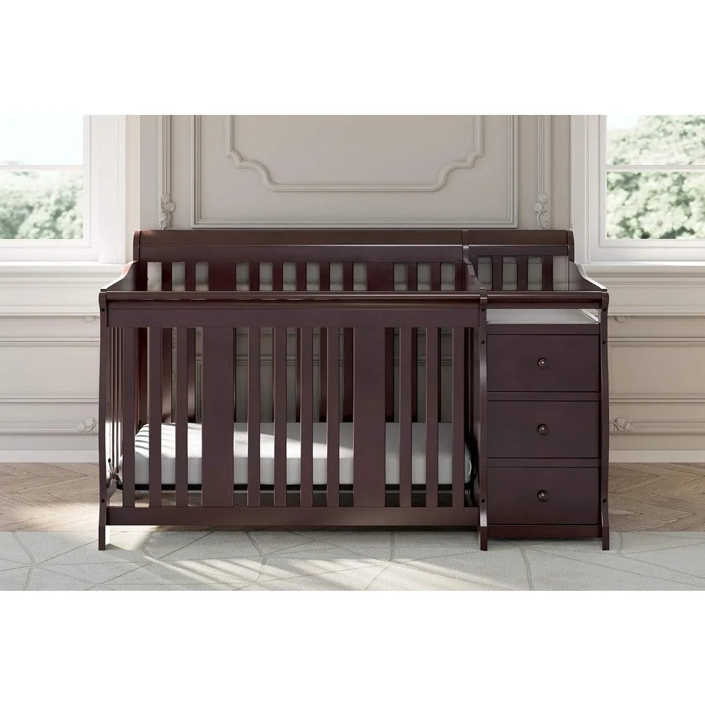 5-in-1 Convertible Crib and Changing -Table  with 3 Drawers (Espresso)- additional colors options