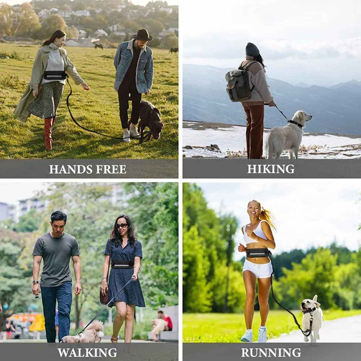 Hands Free Dog Leash for Running Walking Reflective Leash with Waist Bag Retractable Elastic Belt