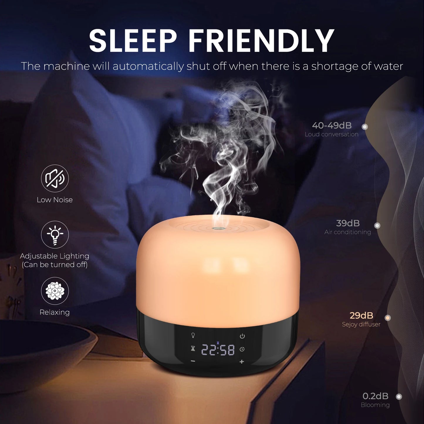 Cool Mist Humidifier  Top Fill, Aroma Diffuser, 1-8 Hour Timer, 7 Atmosphere Lights
