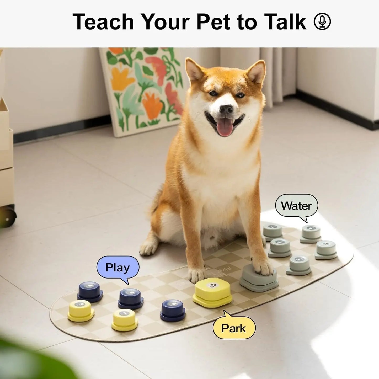 Dog Talking Button Set with Mat Communication  Rechargeable Voice Recording Button 12 Packs