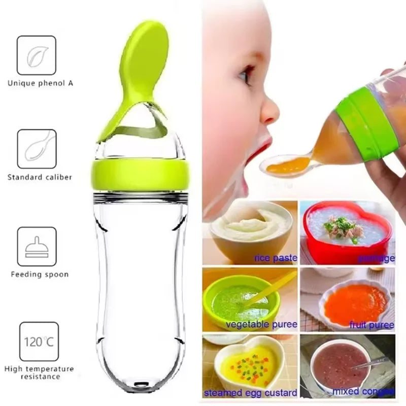 Food Supplement Squeezing Feeding Bottle Cup Silicone, Newborn Baby Pacifier, Training  Spoon.