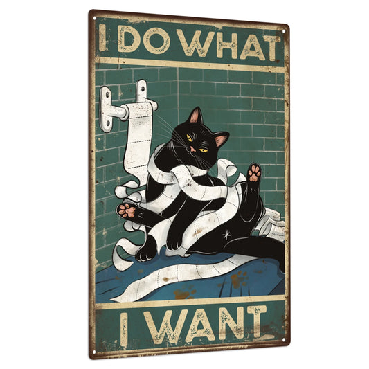 Black Cat Tin Sign, Poster Wall Art Toilet Restroom Bathroom, 7.8 X 11.8 Inches,