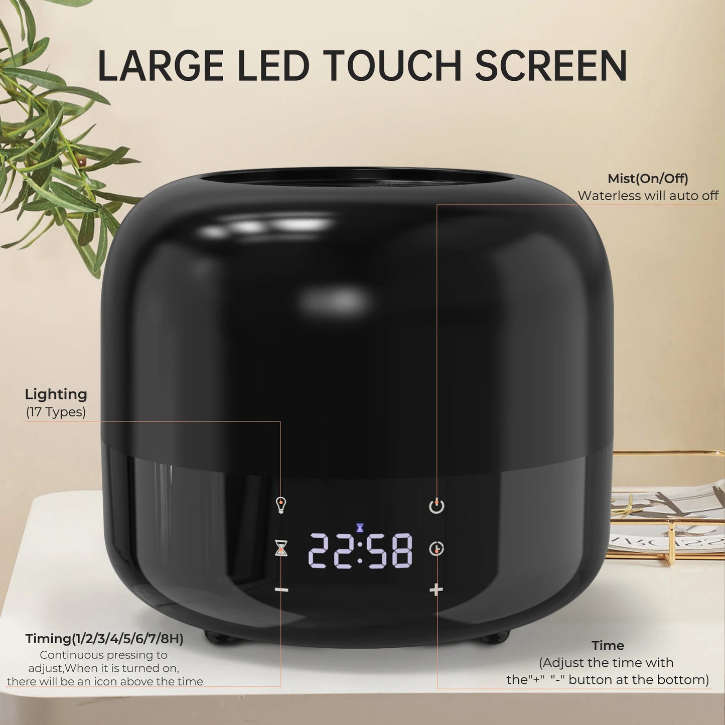 Cool Mist Humidifier  Top Fill, Aroma Diffuser, 1-8 Hour Timer, 7 Atmosphere Lights