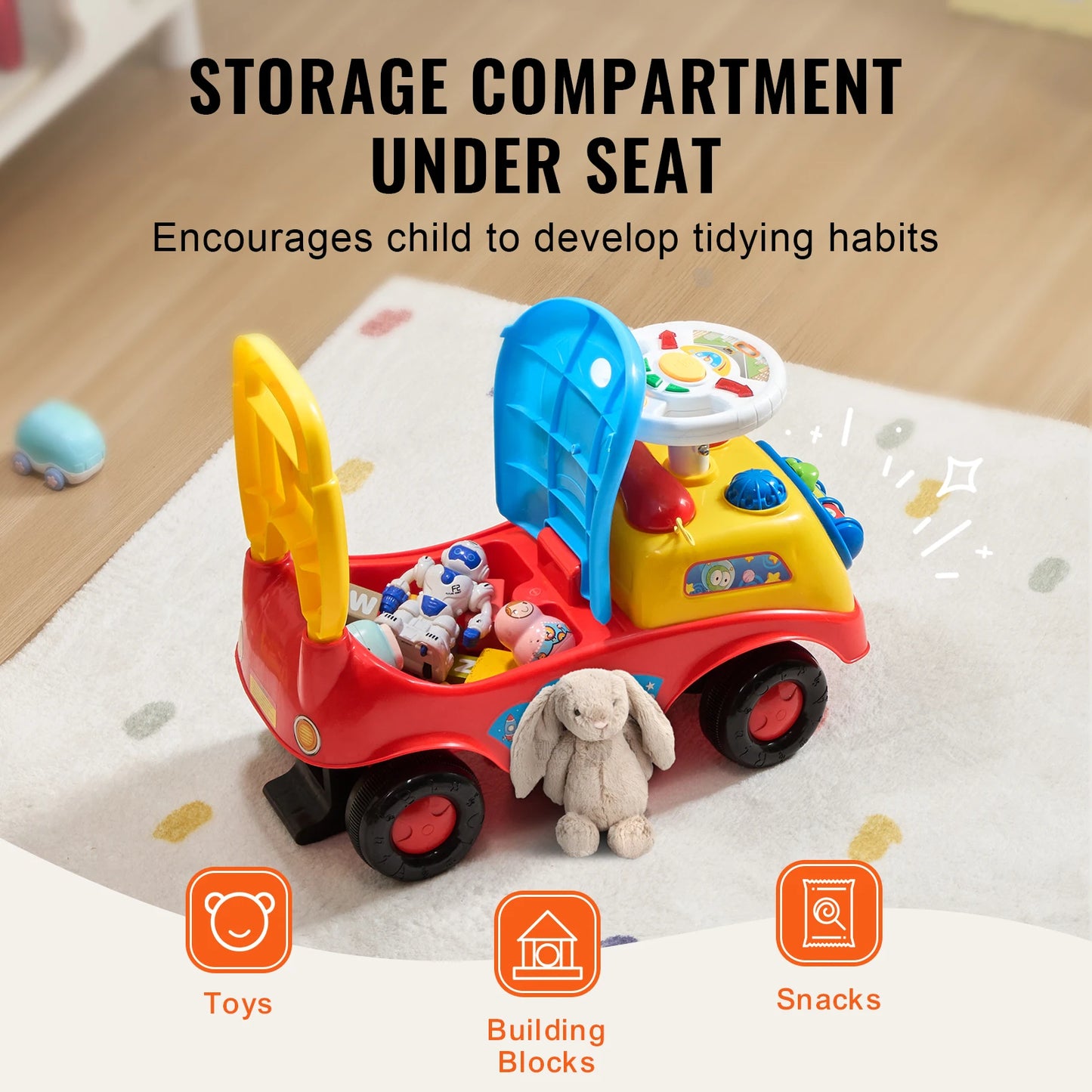 Toddler Ride On Push Car Sit to Stand Music Steering Wheel   Seat Storage  Ages 1-3yrs