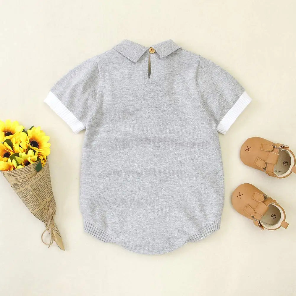 Baby Boys Clothes Cotton One Piece Romper with Bow-tie Button Snap Short Sleeves