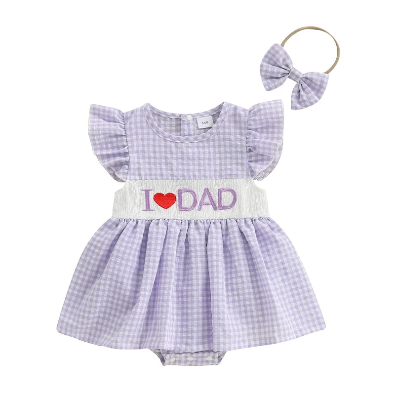 Infant Girls Checkered Romper Dress  with Matching Headband
