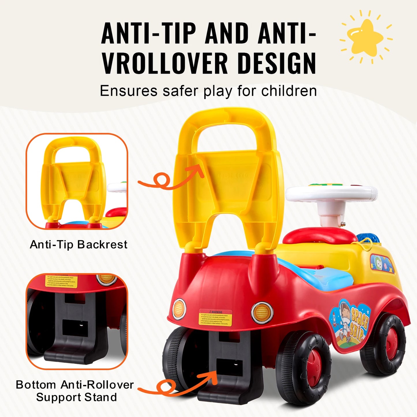 Toddler Ride On Push Car Sit to Stand Music Steering Wheel   Seat Storage  Ages 1-3yrs