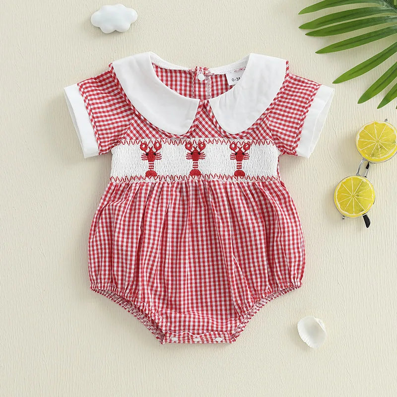 Baby Romper with Lobster Embroidery and Collar