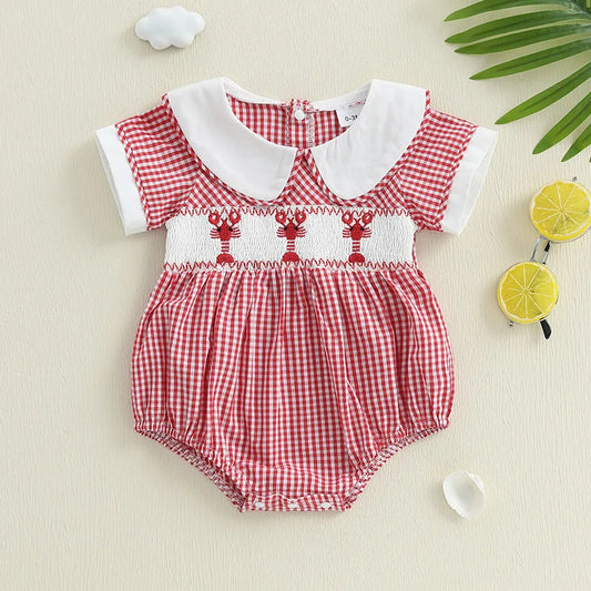 Baby Romper with Lobster Embroidery and Collar