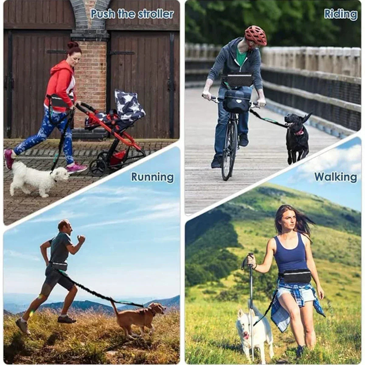 Hands Free Dog Leash for Running Walking Reflective Leash with Waist Bag Retractable Elastic Belt