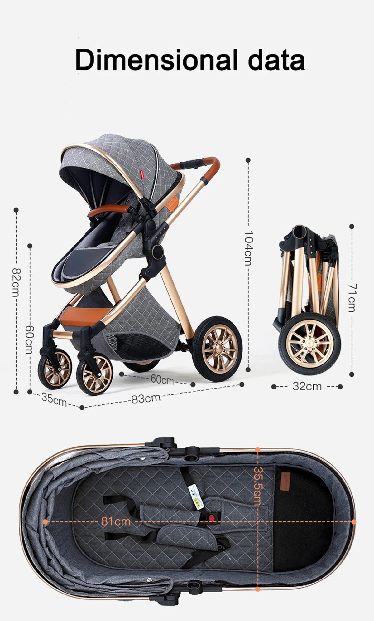 Travel Pram 3 in 1 Baby High Landscape Stroller