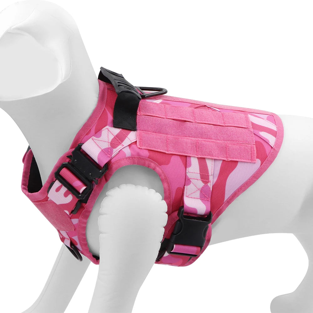 Military Pink Camouflage Dog Harness Leash - Large/ Medium Dogs