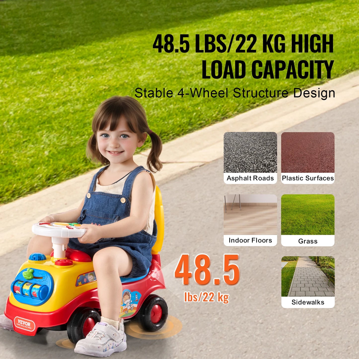Toddler Ride On Push Car Sit to Stand Music Steering Wheel   Seat Storage  Ages 1-3yrs